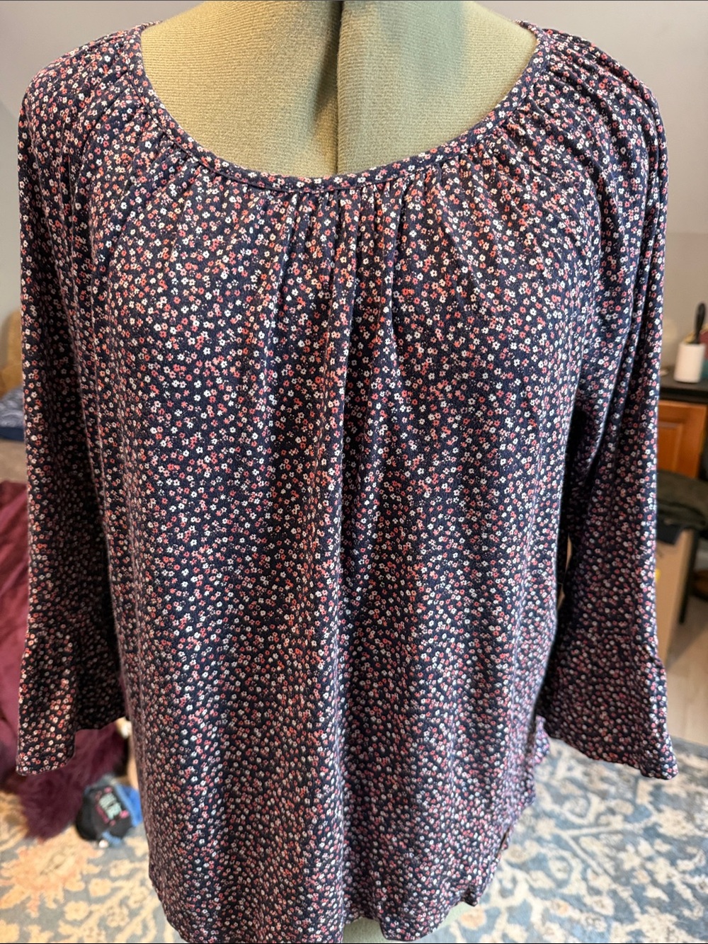 MICHAEL Michael Kors Navy 3/4 Sleeve Floral Blouse